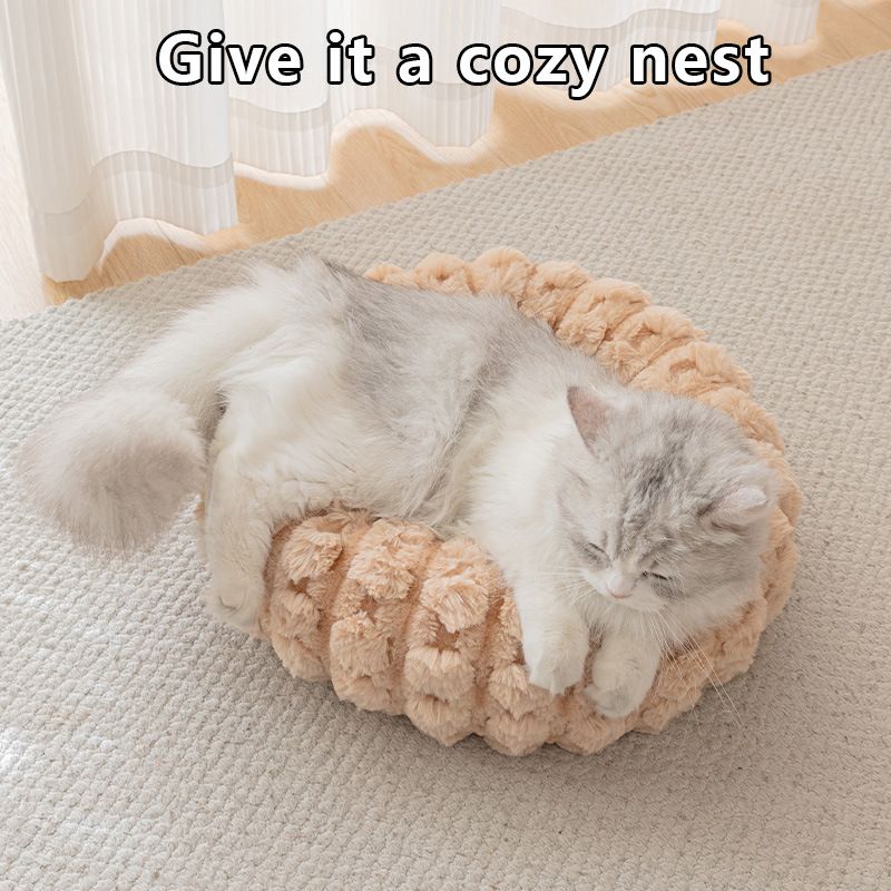 Grey 40cm with Heart-patterned jacquard Plush Round Pet Bed - Soft Donut Cat Bed, Warm Winter Dog Cushion for Anxiety Relief and Cozy Sleep, Durable Non-Slip Nest for Small to Medium Pets - view 9