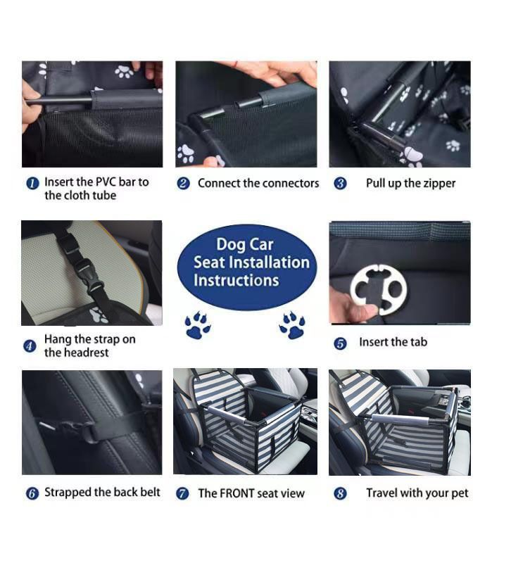 Blue Easy Install Dog Car Seat - Dark Blue Waterproof Foldable Dog & Cat Booster Seat with Breathable Mesh, Safety Strap & Reinforced Frame for Travel, Anti-Slip Portable Pet Car Bed - view 6