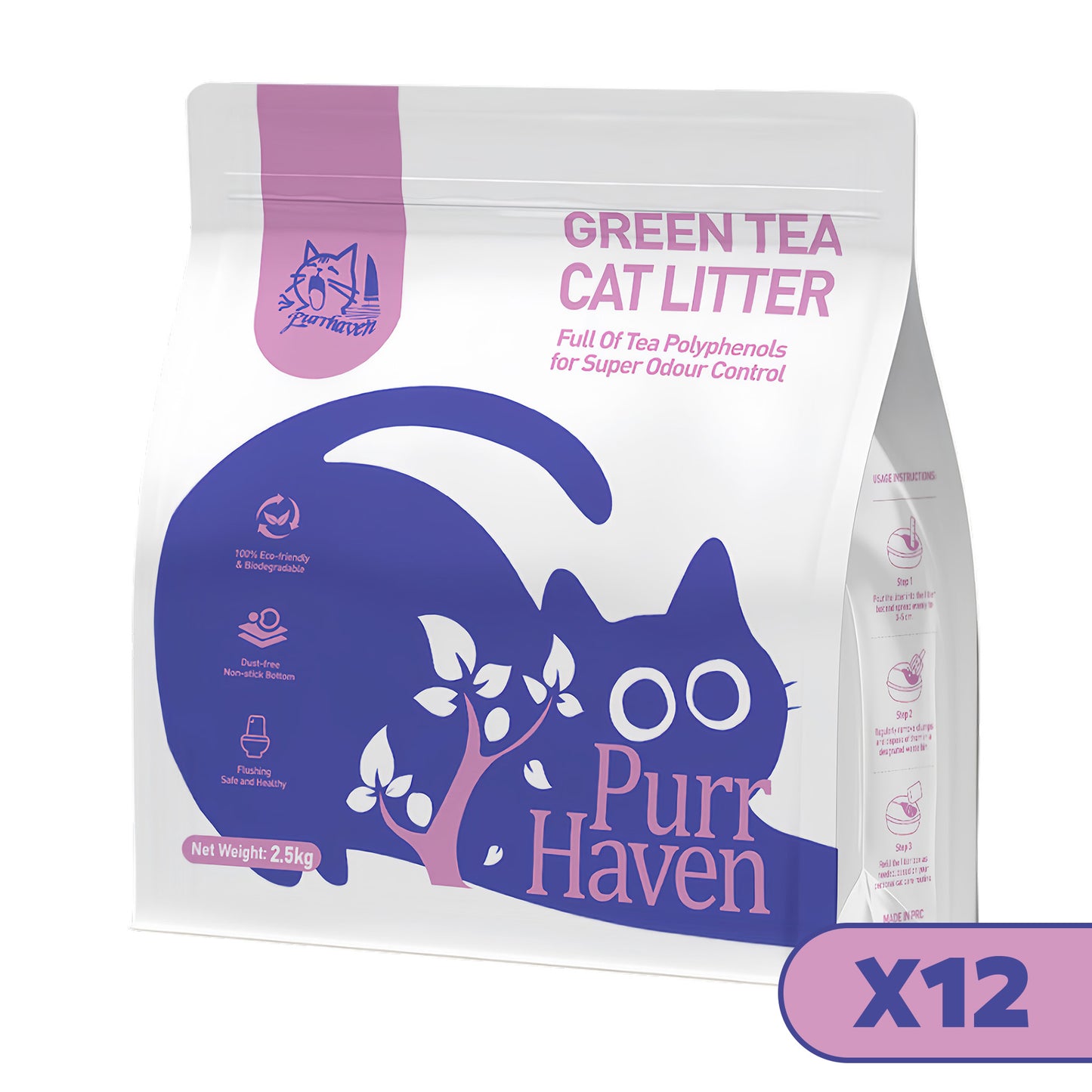 PurrHaven Green Tea Clumping Cat & Kitty Litter, 30kg (12 Pack),Dust Free,Natural Flusable,Easy to Clean,Odour Neutraliser,Rapid Liquid Absorption,Non-Toxic Formula - view 7