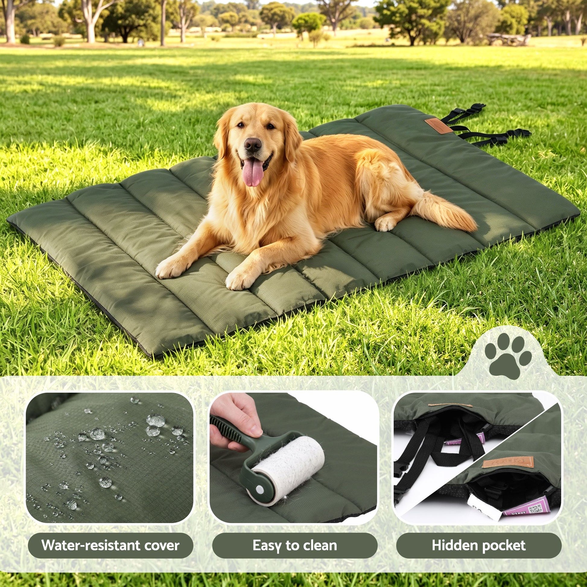 i.Pet Outdoor Dog Bed Large Water-resistant Washable Foldable Travel Dog Mat Green - view 2
