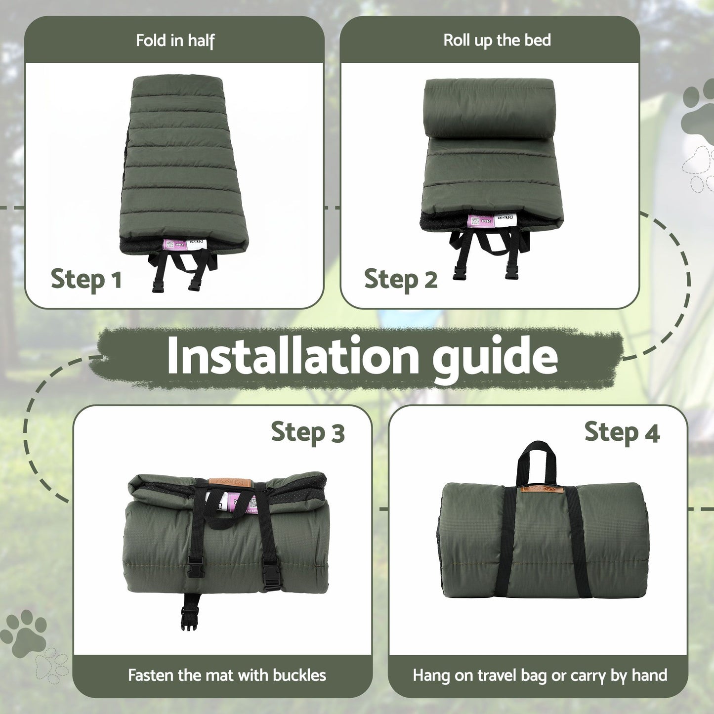 i.Pet Outdoor Dog Bed Large Water-resistant Washable Foldable Travel Dog Mat Green - view 5