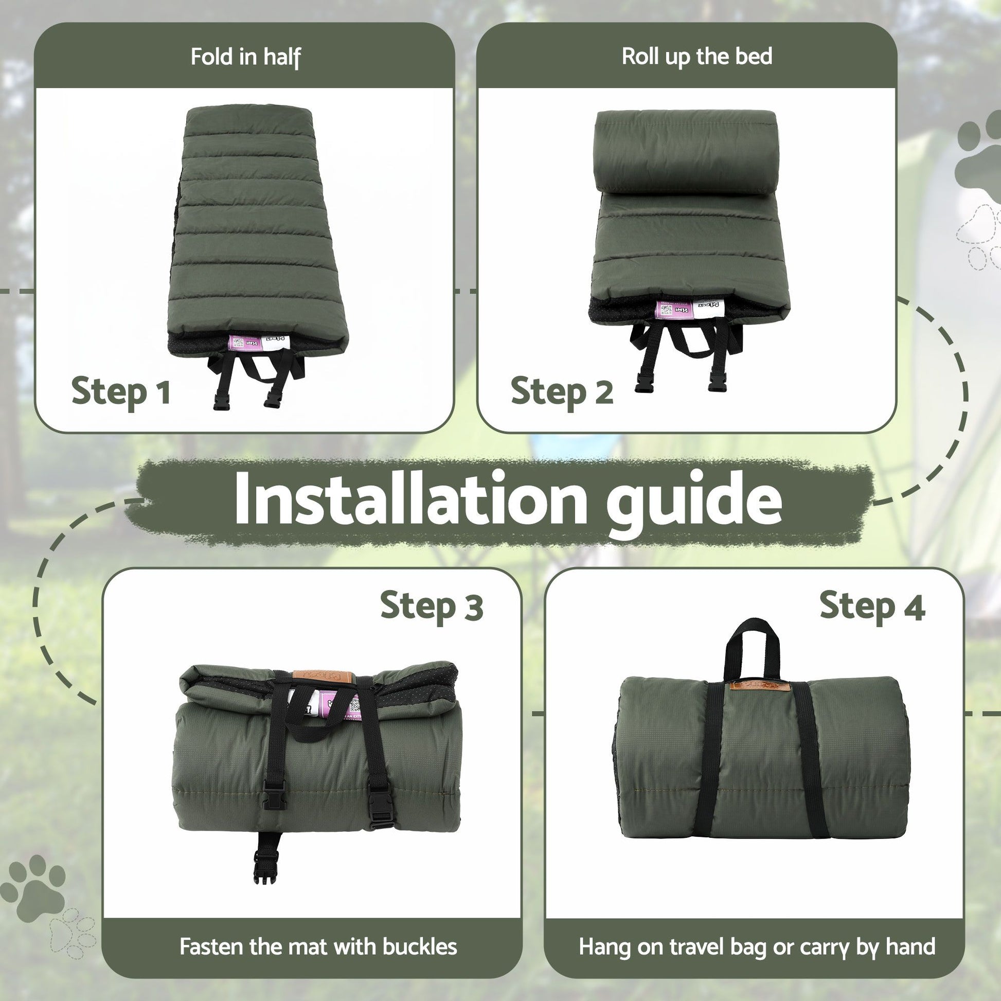 i.Pet Outdoor Dog Bed Large Water-resistant Washable Foldable Travel Dog Mat Green - view 5