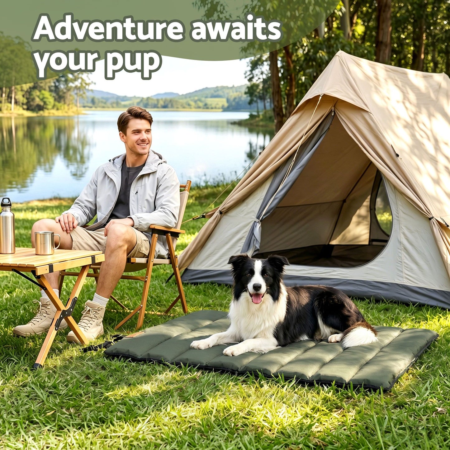 i.Pet Outdoor Dog Bed Large Water-resistant Washable Foldable Travel Dog Mat Green - view 6