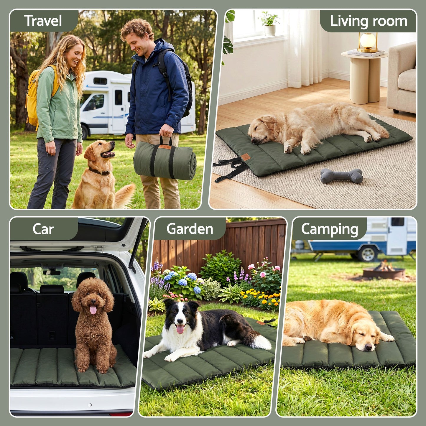 i.Pet Outdoor Dog Bed Large Water-resistant Washable Foldable Travel Dog Mat Green - view 7