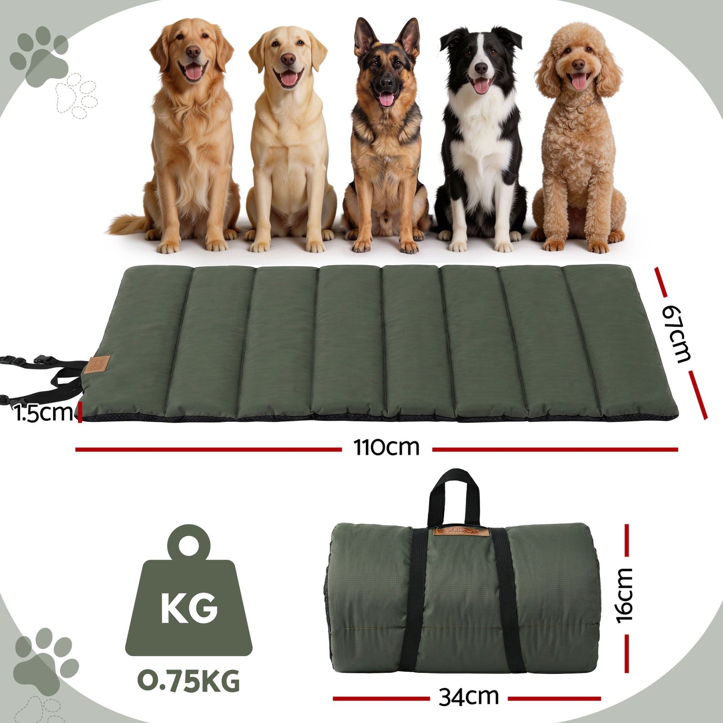 i.Pet Outdoor Dog Bed Large Water-resistant Washable Foldable Travel Dog Mat Green - view 9
