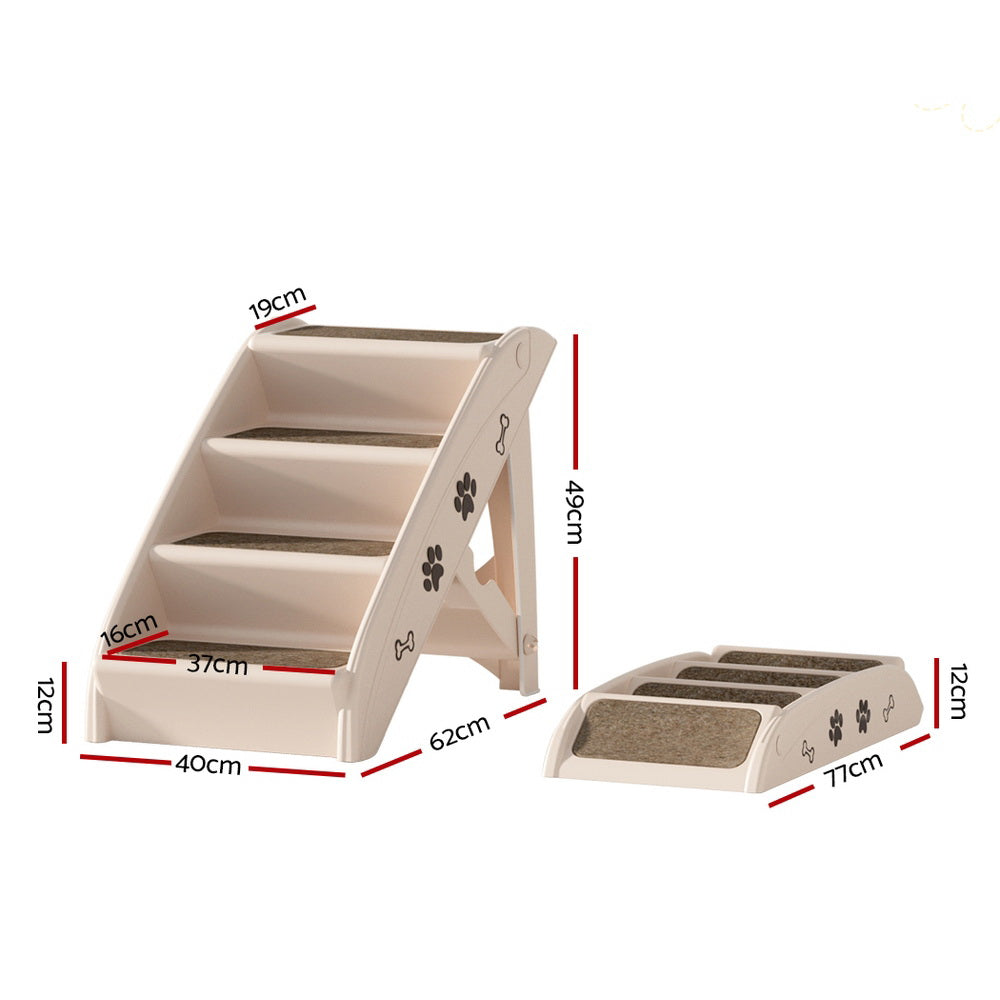 i.Pet Dog Ramp Steps For Bed Sofa Car Pet Stairs Ladder Portable Foldable Beige - view 2