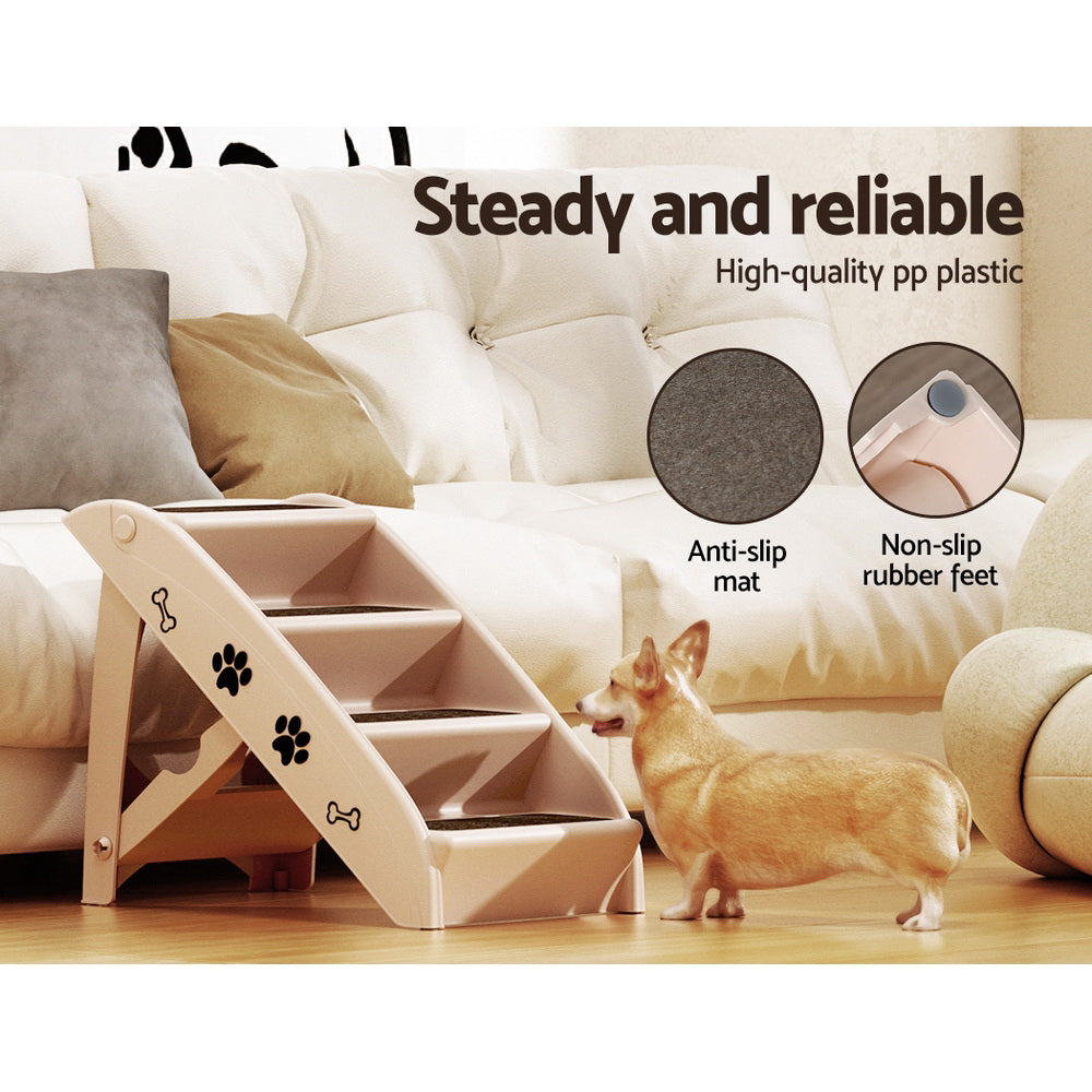 i.Pet Dog Ramp Steps For Bed Sofa Car Pet Stairs Ladder Portable Foldable Beige - view 5