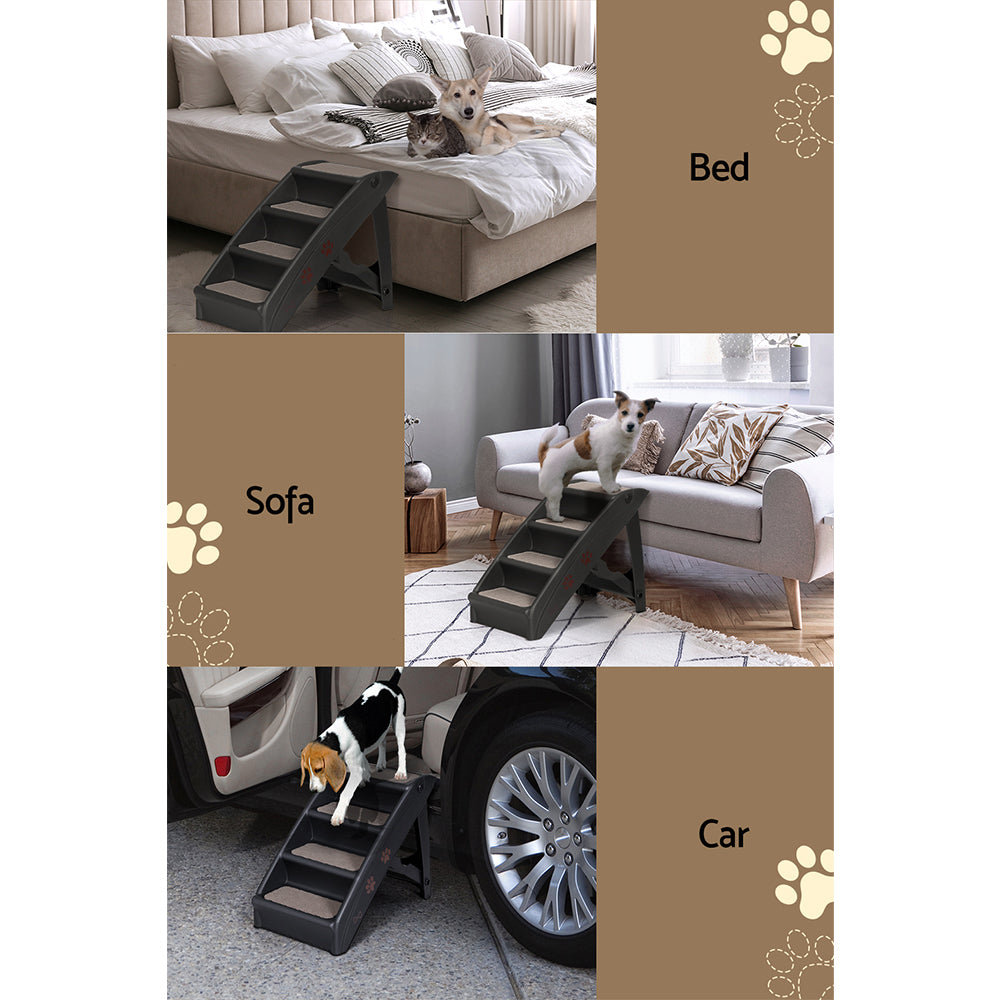 i.Pet Dog Ramp Steps For Bed Sofa Car Pet Stairs Ladder Portable Foldable Black - view 7