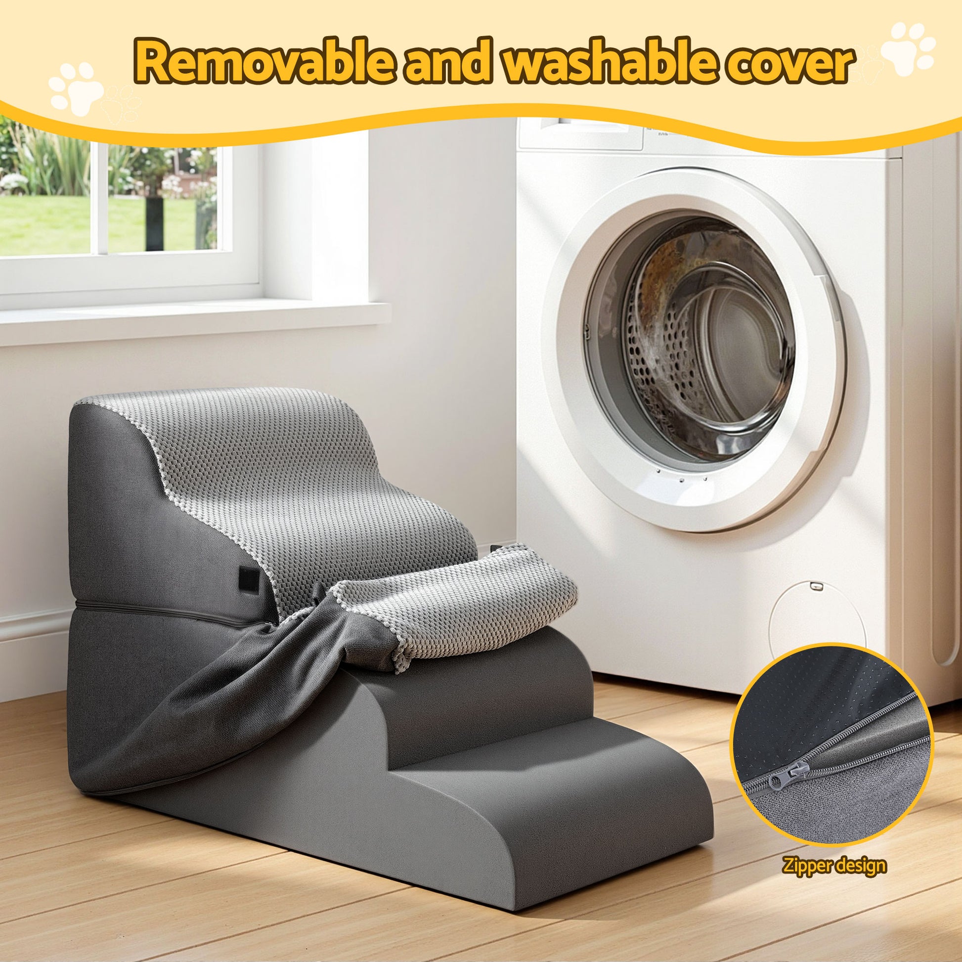 i.Pet Dog Stairs and Bed 2-in-1 Sofa Car Foam Non-Slip Washable Pet Stairs Indoor Grey - view 7