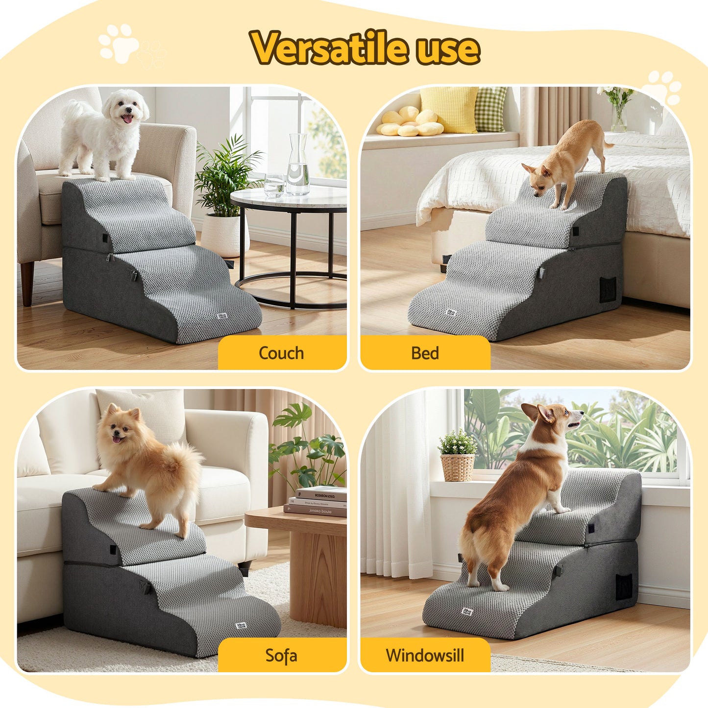 i.Pet Dog Stairs and Bed 2-in-1 Sofa Car Foam Non-Slip Washable Pet Stairs Indoor Grey - view 8