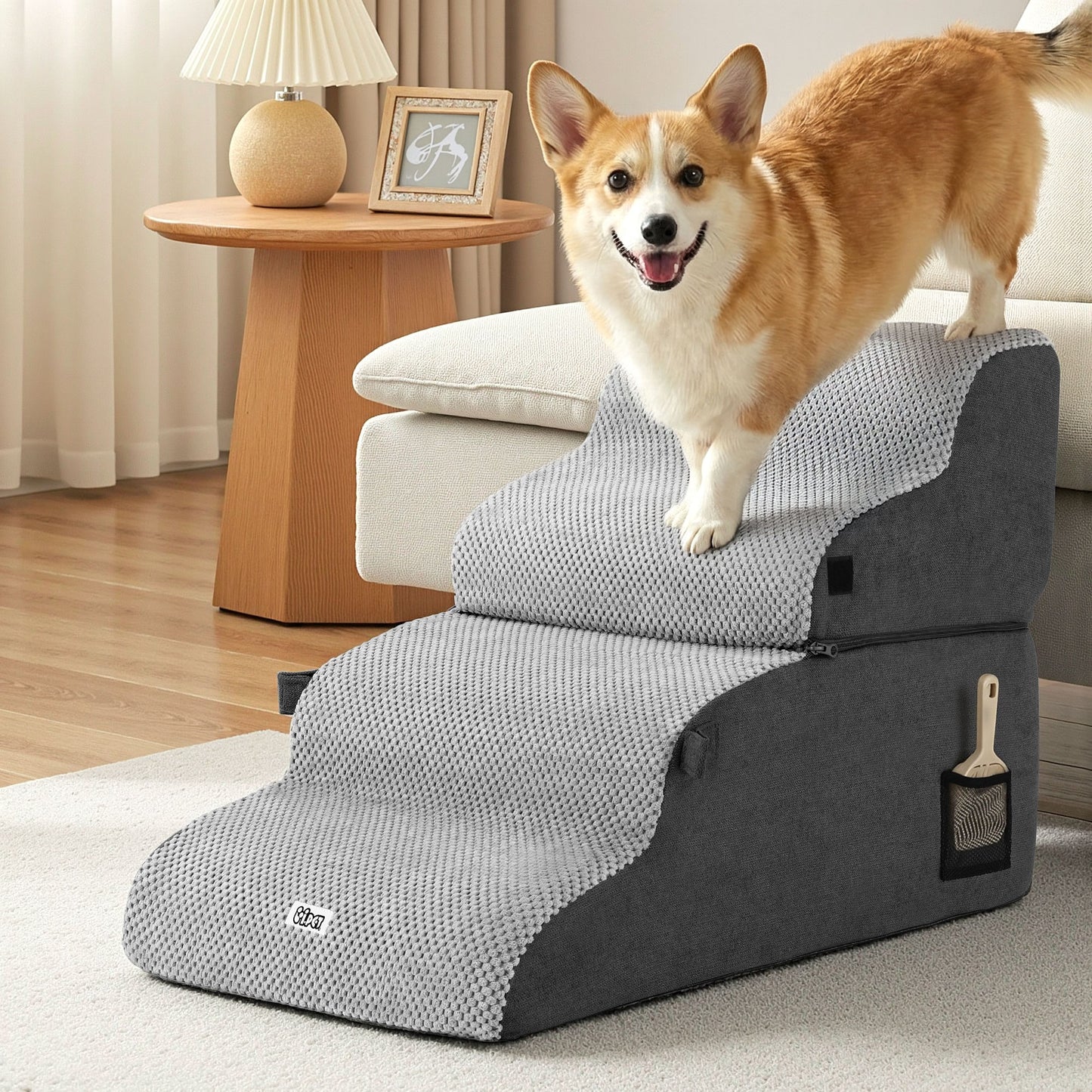 i.Pet Dog Stairs and Bed 2-in-1 Sofa Car Foam Non-Slip Washable Pet Stairs Indoor Grey - view 9