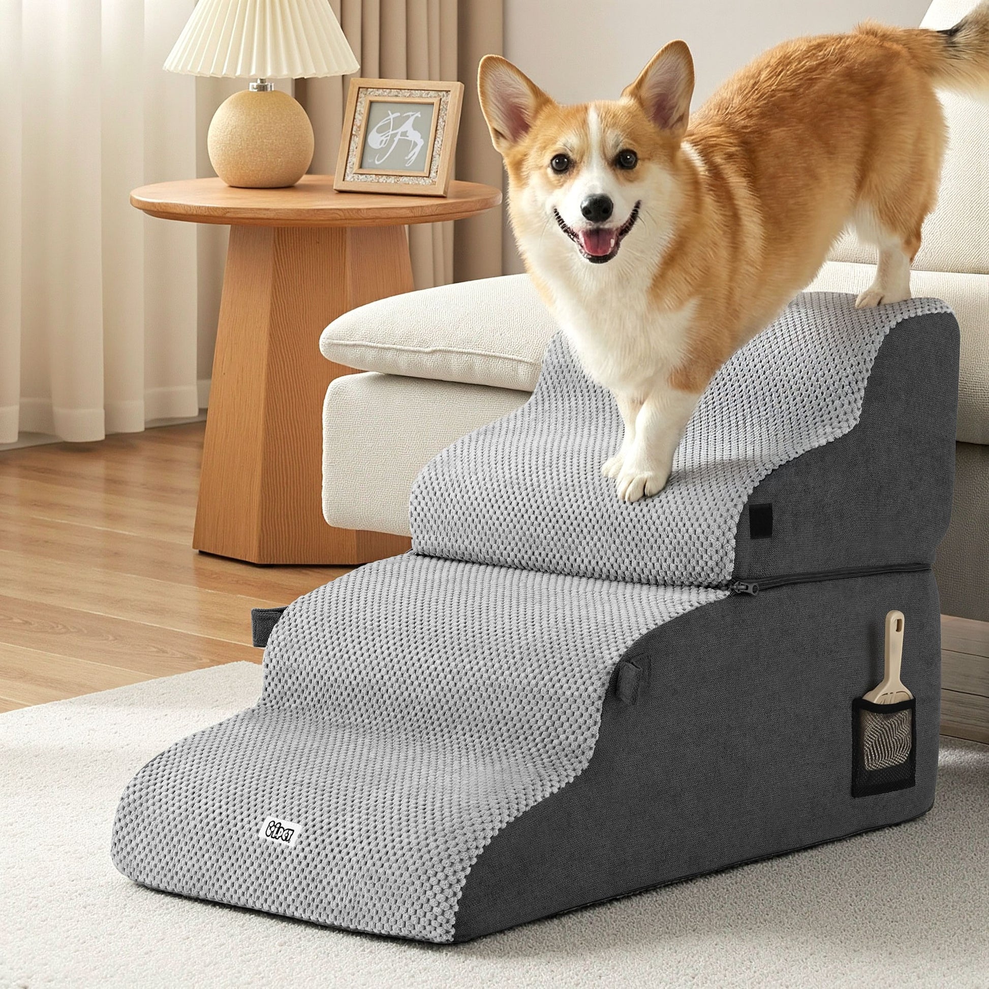 i.Pet Dog Stairs and Bed 2-in-1 Sofa Car Foam Non-Slip Washable Pet Stairs Indoor Grey - view 9
