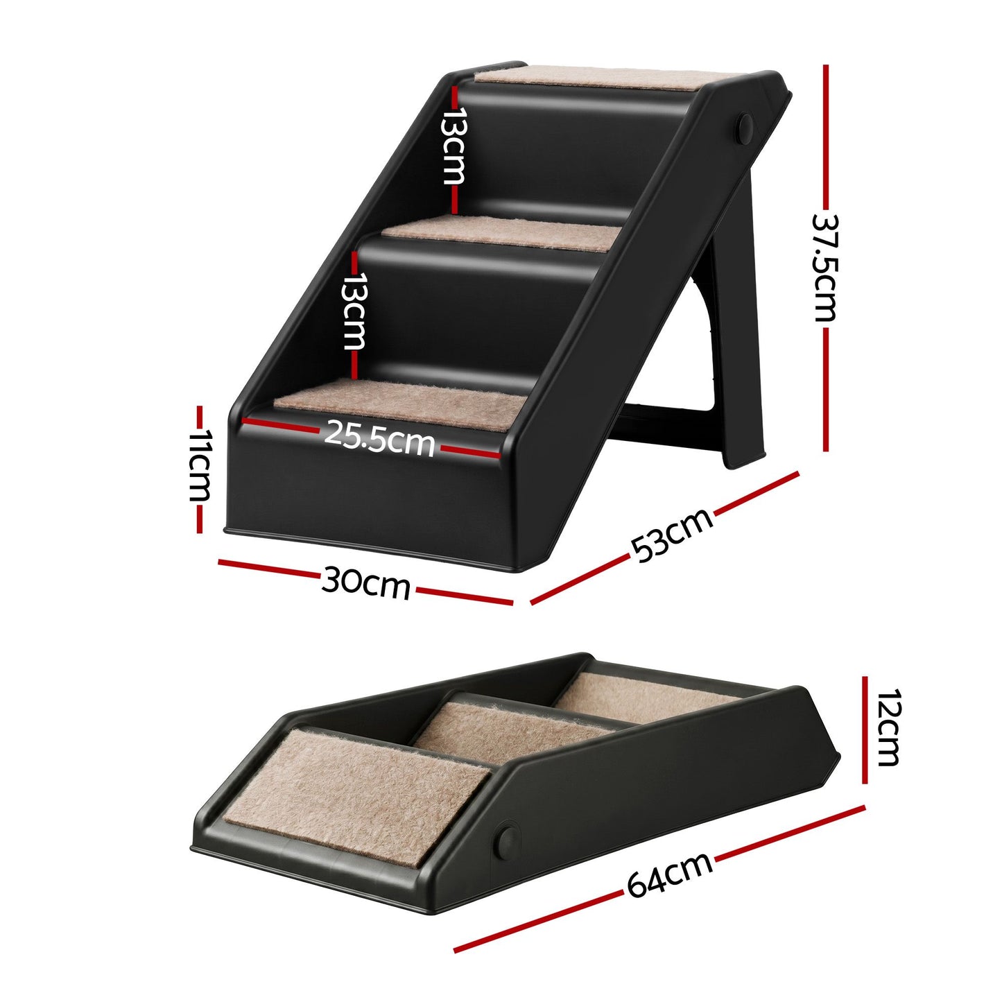 i.Pet Dog Ramp 3 Steps Pet Stairs For Bed Sofa Car Foldable Portable Ladder Black - view 3