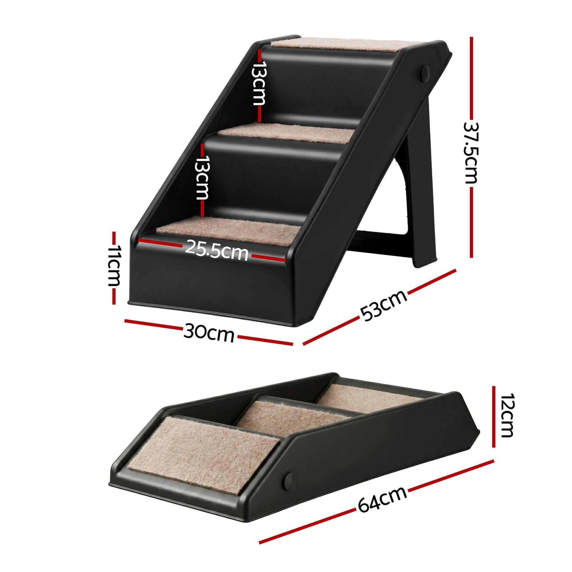 i.Pet Dog Ramp 3 Steps Pet Stairs For Bed Sofa Car Foldable Portable Ladder Black - view 3