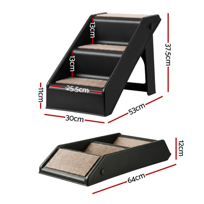 i.Pet Dog Ramp 3 Steps Pet Stairs For Bed Sofa Car Foldable Portable Ladder Black - view 3