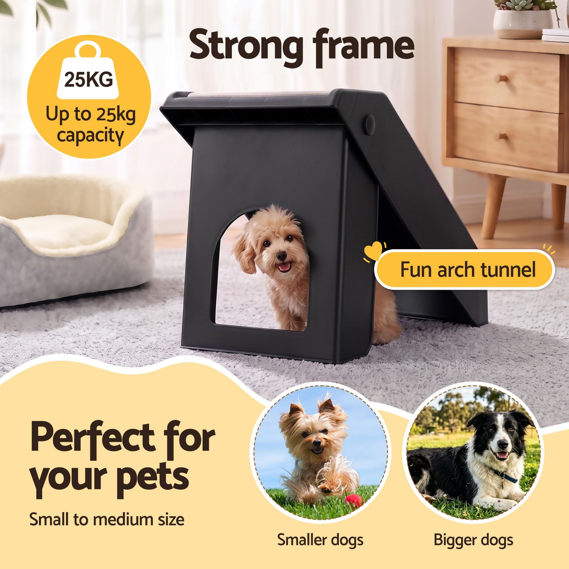 i.Pet Dog Ramp 3 Steps Pet Stairs For Bed Sofa Car Foldable Portable Ladder Black - view 6