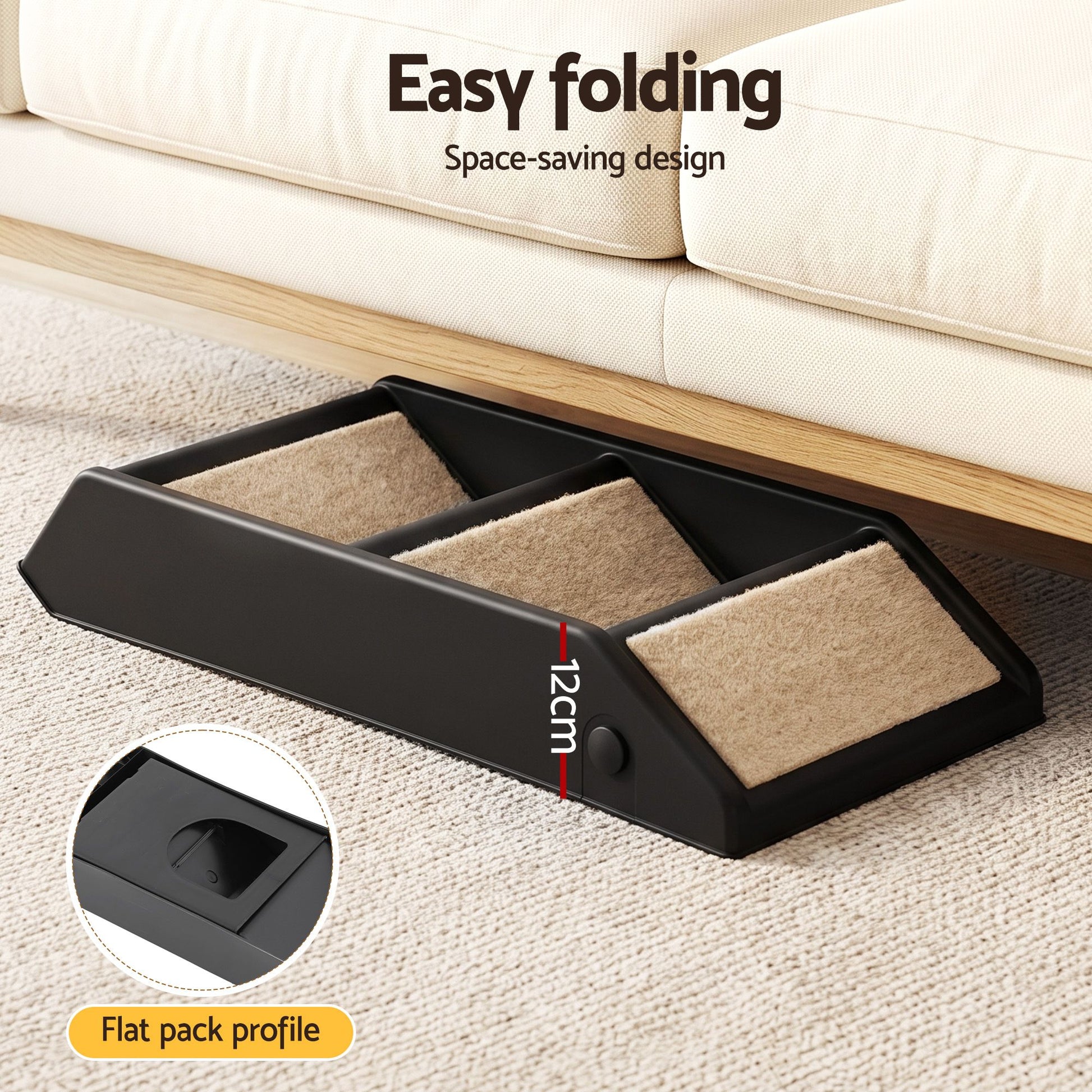 i.Pet Dog Ramp 3 Steps Pet Stairs For Bed Sofa Car Foldable Portable Ladder Black - view 7