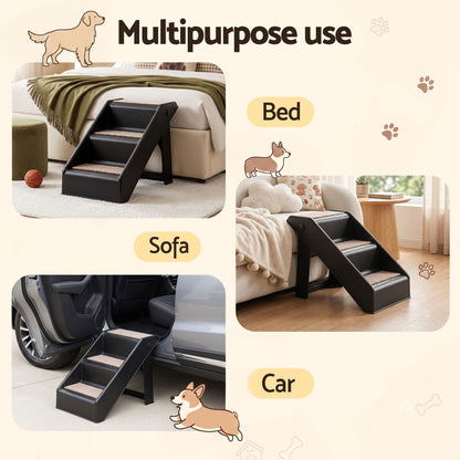 i.Pet Dog Ramp 3 Steps Pet Stairs For Bed Sofa Car Foldable Portable Ladder Black - view 9