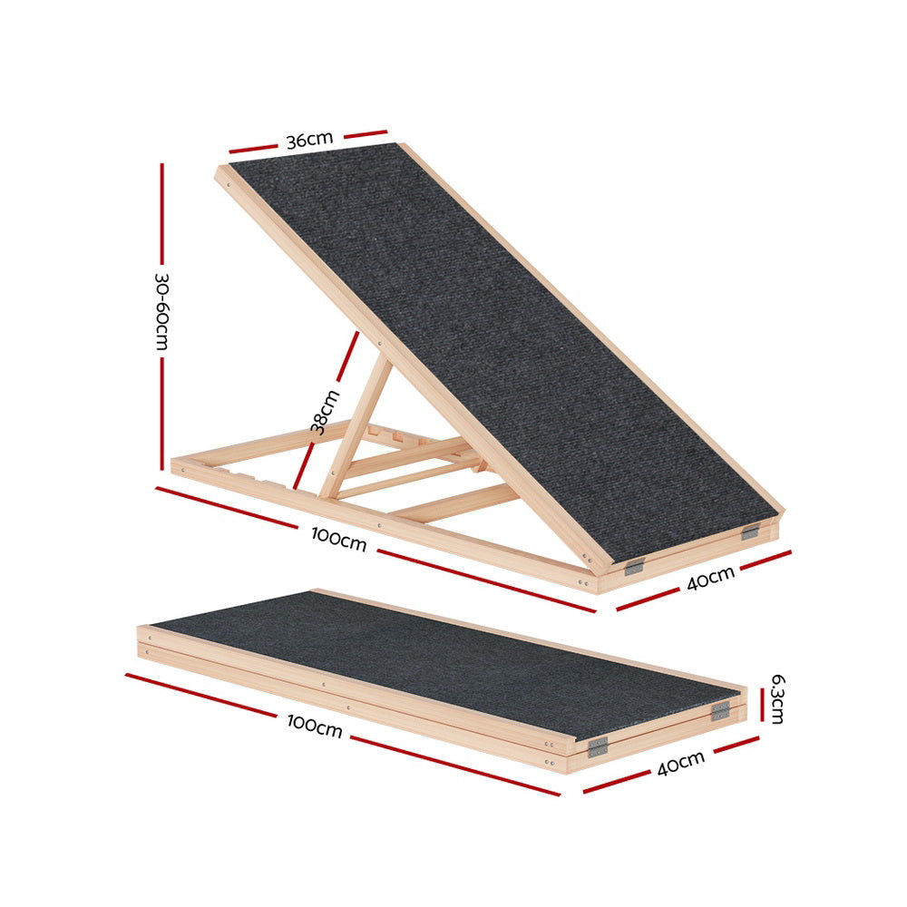 i.Pet Dog Ramp 100cm Adjustable Height Wooden Steps Stairs For Bed Sofa Car Foldable - view 2