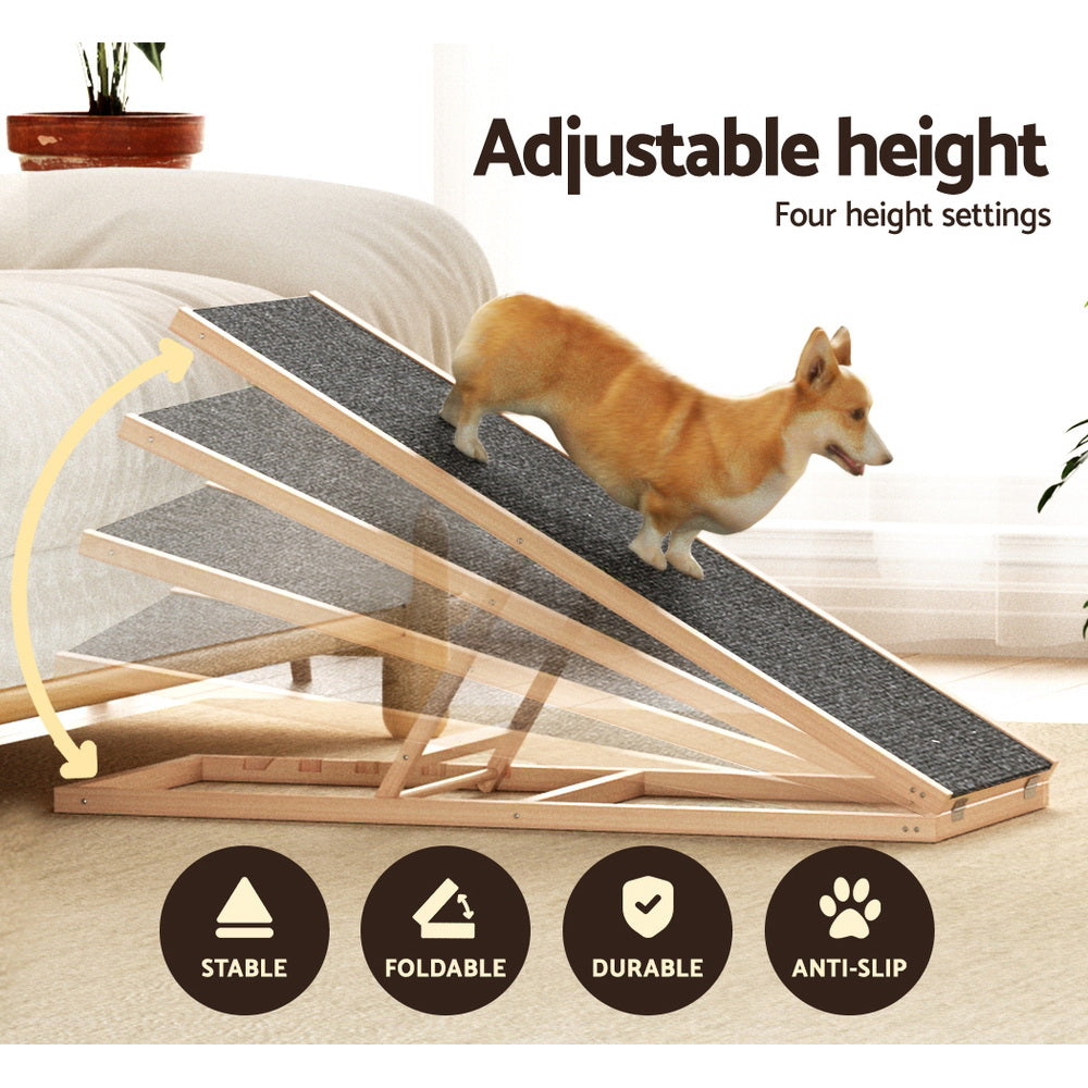 i.Pet Dog Ramp 100cm Adjustable Height Wooden Steps Stairs For Bed Sofa Car Foldable - view 4