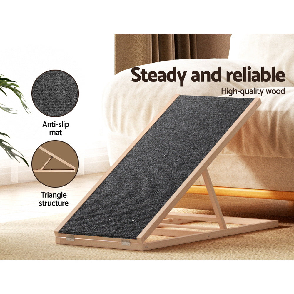 i.Pet Dog Ramp 100cm Adjustable Height Wooden Steps Stairs For Bed Sofa Car Foldable - view 5