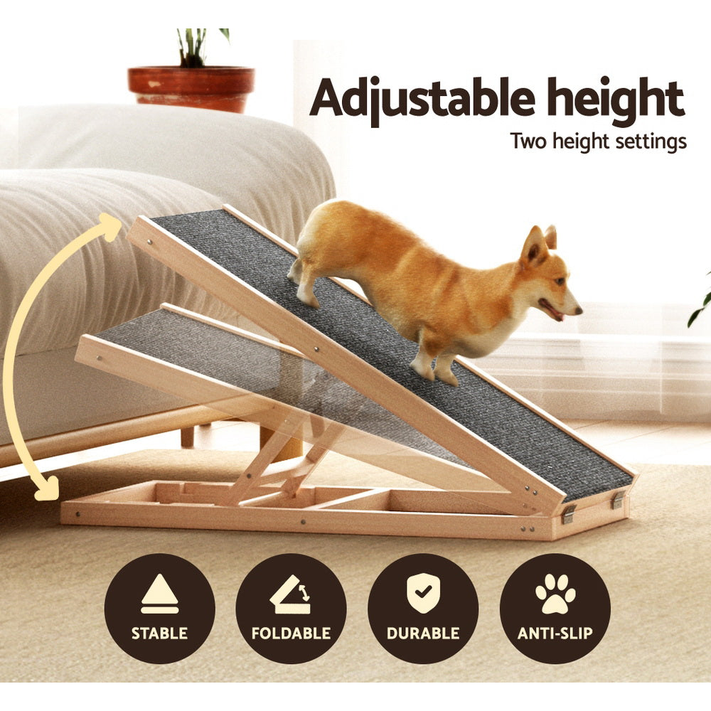 i.Pet Dog Ramp 70cm Adjustable Height Wooden Steps Stairs For Bed Sofa Car Foldable - view 4