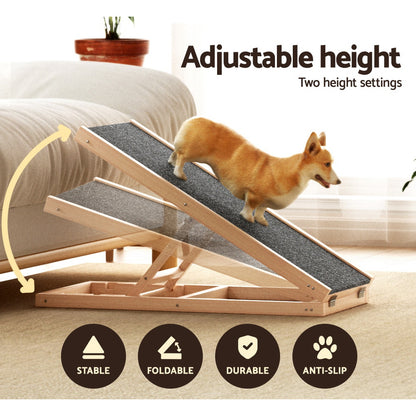 i.Pet Dog Ramp 70cm Adjustable Height Wooden Steps Stairs For Bed Sofa Car Foldable - view 4