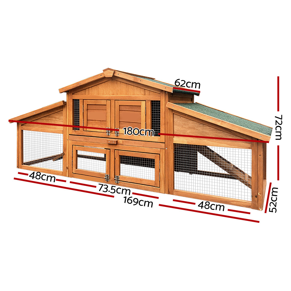 i.Pet Chicken Coop Rabbit Hutch 169cm x 52cm x 72cm Large Chicken Coop Wooden House Run Cage - view 2