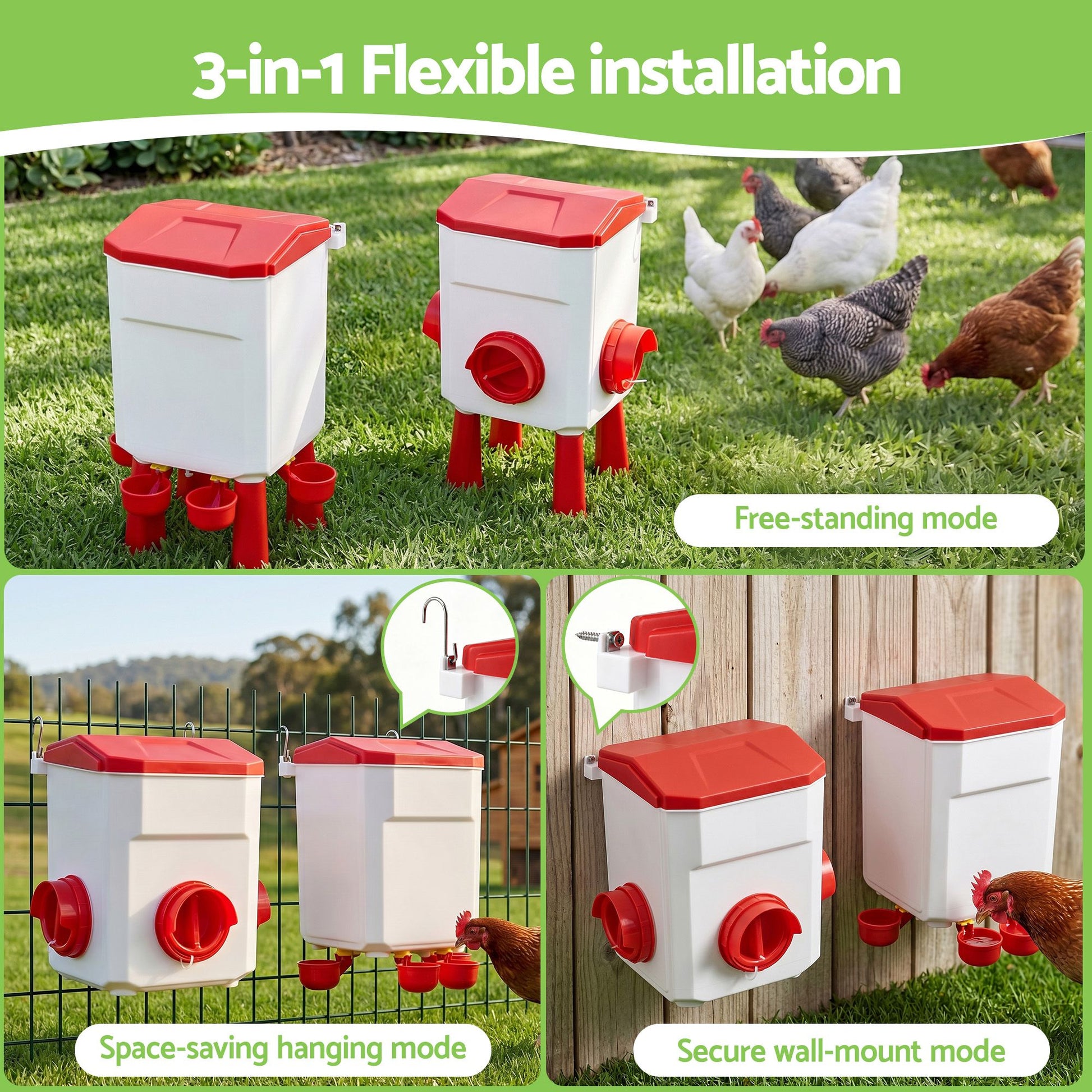 Giantz 12kg Chicken Feeder and 11L Waterer Set Large Capacity Poultry Drinker Kit - view 5