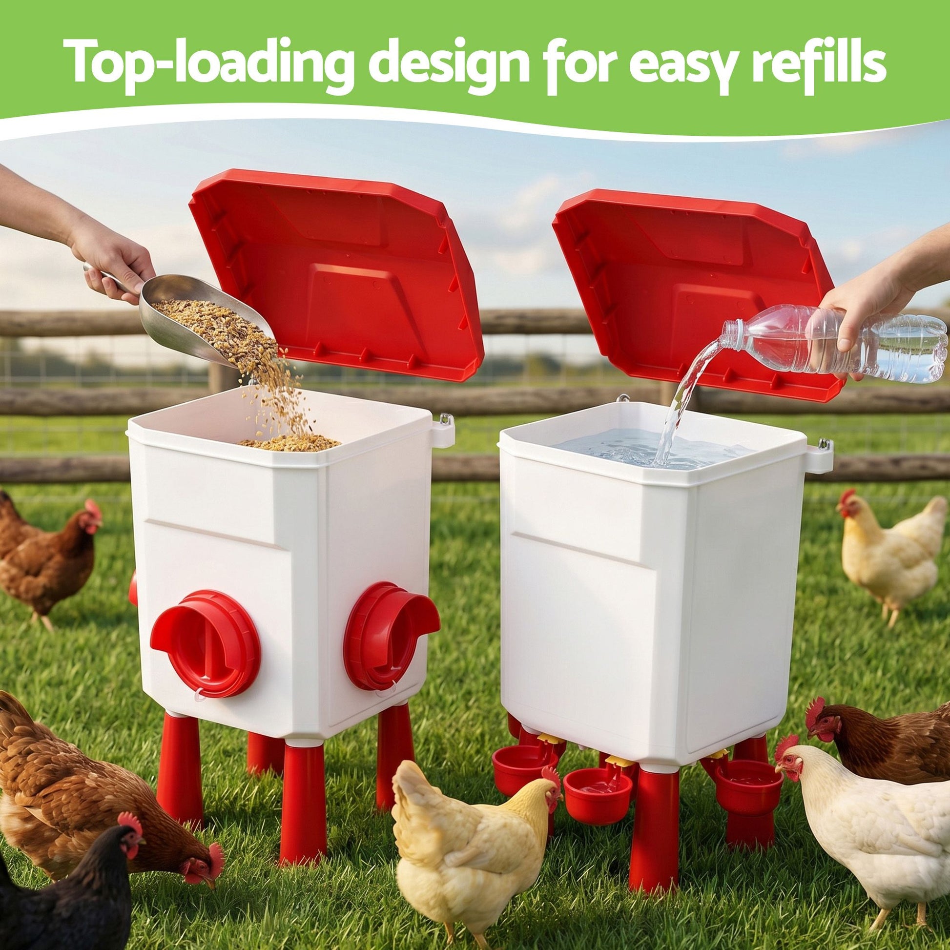 Giantz 12kg Chicken Feeder and 11L Waterer Set Large Capacity Poultry Drinker Kit - view 8