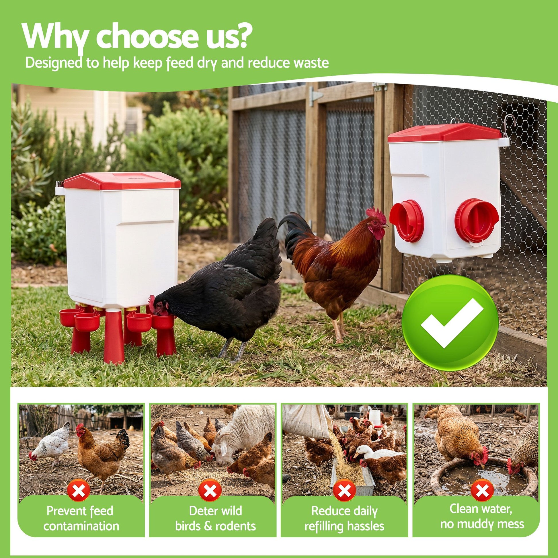 Giantz 12kg Chicken Feeder and 11L Waterer Set Large Capacity Poultry Drinker Kit - view 10
