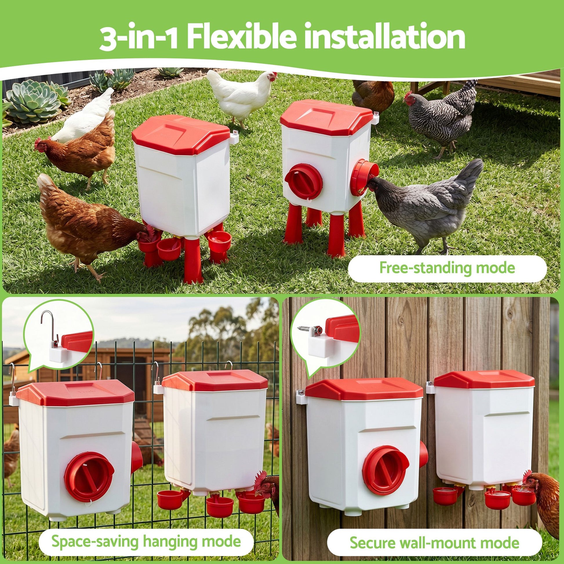 Giantz 8kg Chicken Feeder and 7L Waterer Set Large Capacity Poultry Drinker Kit - view 5