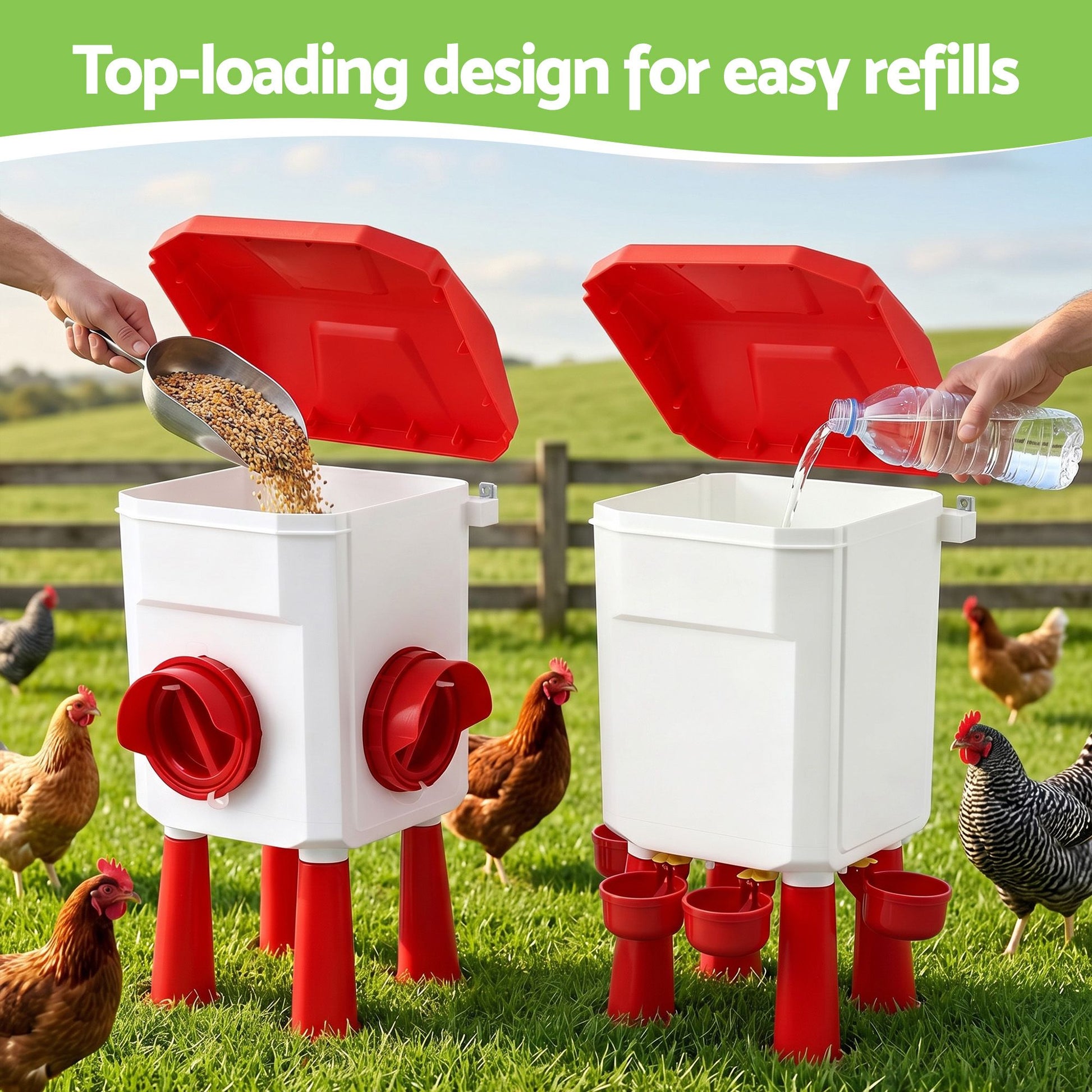 Giantz 8kg Chicken Feeder and 7L Waterer Set Large Capacity Poultry Drinker Kit - view 8