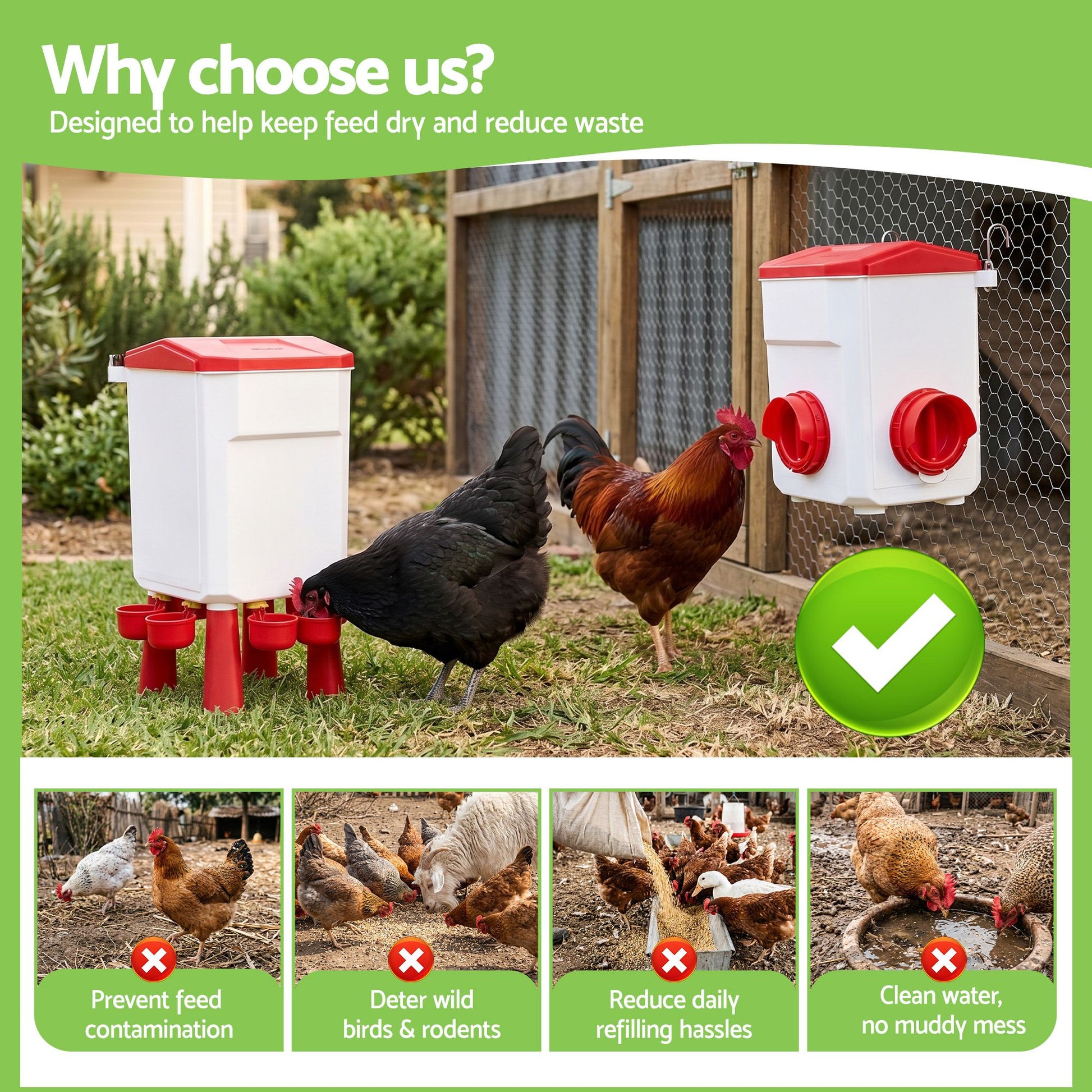 Giantz 8kg Chicken Feeder and 7L Waterer Set Large Capacity Poultry Drinker Kit - view 10