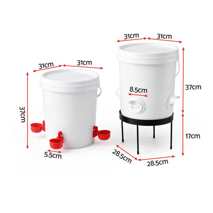 Giantz 20L X2 Chicken Feeder Waterer Set Automatic Poultry Dispenser Metal Stand - view 3
