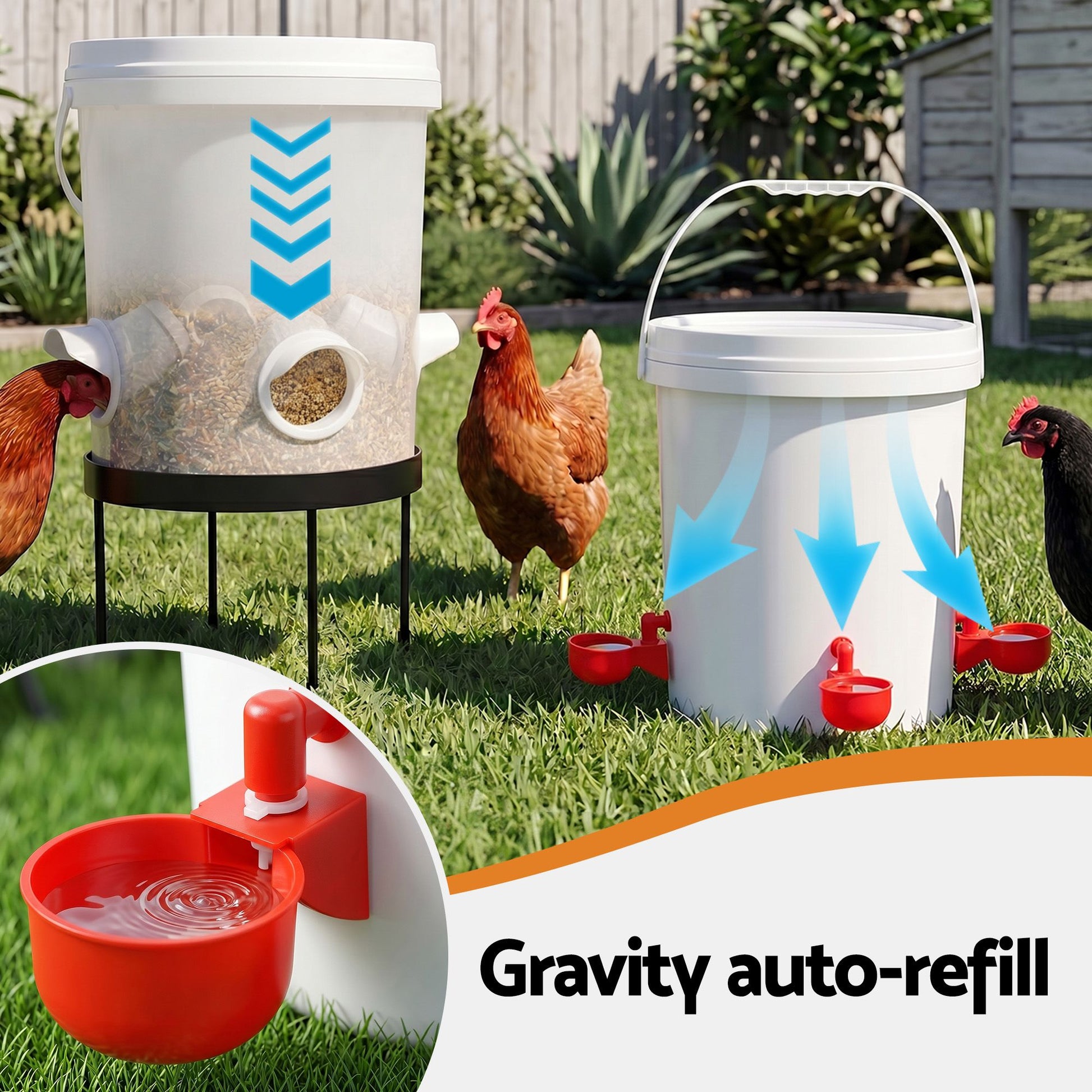 Giantz 20L X2 Chicken Feeder Waterer Set Automatic Poultry Dispenser Metal Stand - view 6