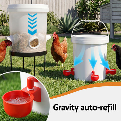 Giantz 20L X2 Chicken Feeder Waterer Set Automatic Poultry Dispenser Metal Stand - view 6