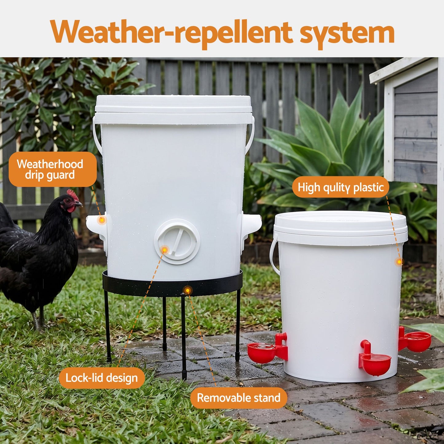 Giantz 20L X2 Chicken Feeder Waterer Set Automatic Poultry Dispenser Metal Stand - view 7