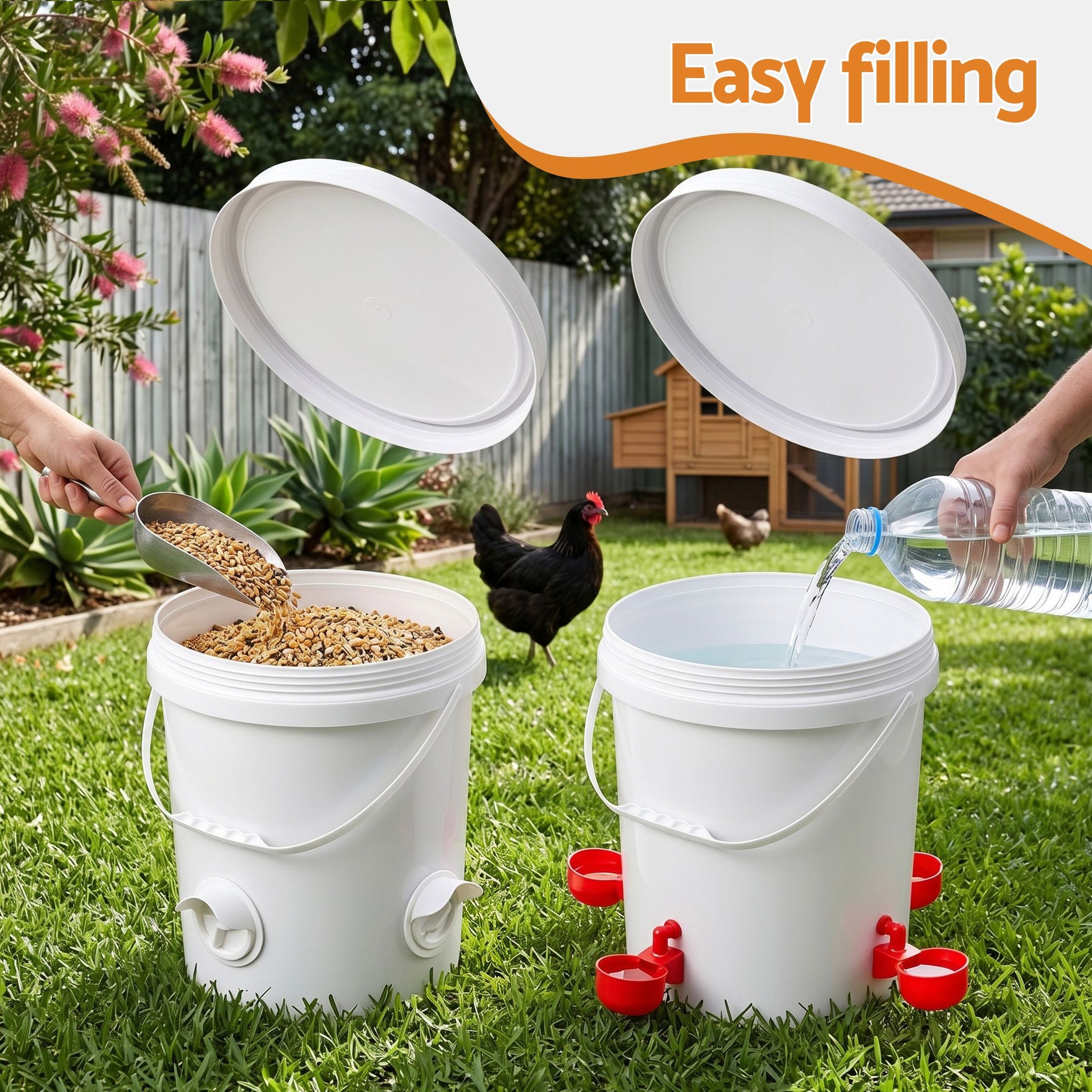 Giantz 20L X2 Chicken Feeder Waterer Set Automatic Poultry Dispenser Metal Stand - view 8