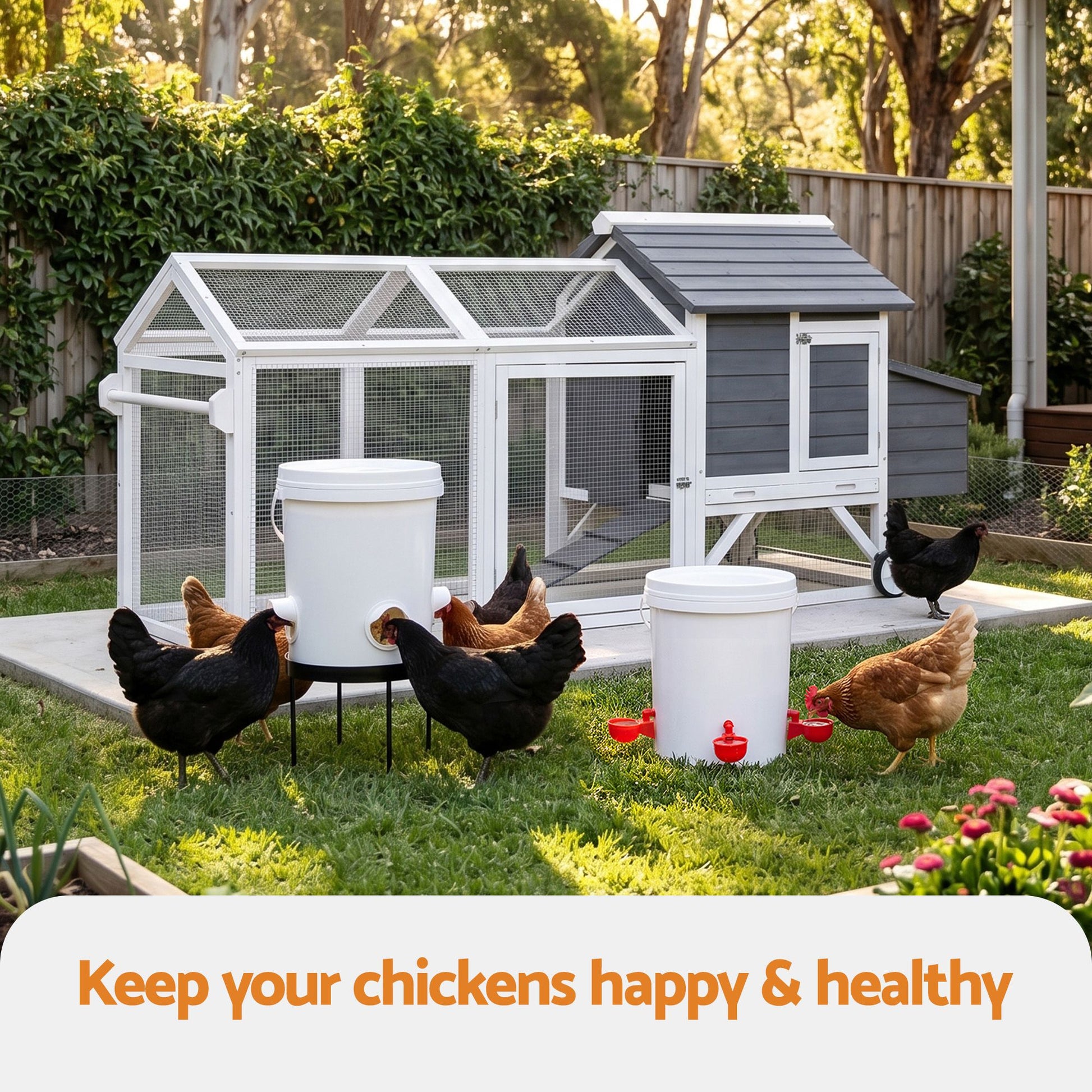 Giantz 20L X2 Chicken Feeder Waterer Set Automatic Poultry Dispenser Metal Stand - view 9