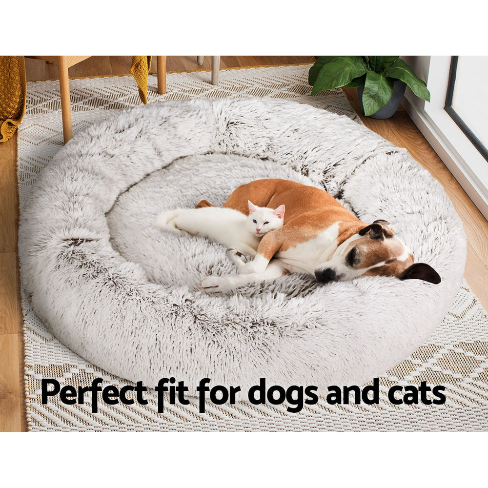 i.Pet Pet Bed Dog Cat 110cm Calming Extra Large Soft Plush White Brown - view 7