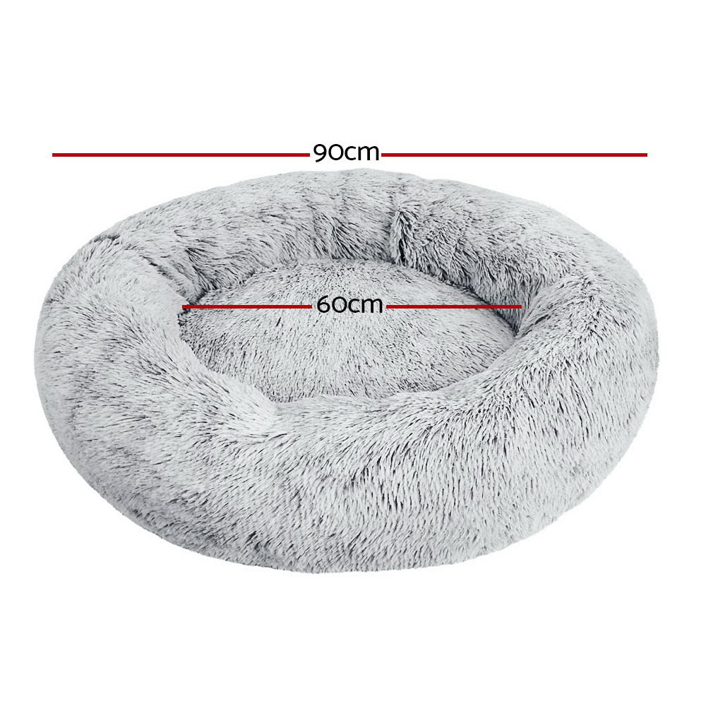 i.Pet Pet Bed Dog Cat 90cm Large Calming Soft Plush Light Charcoal - view 2