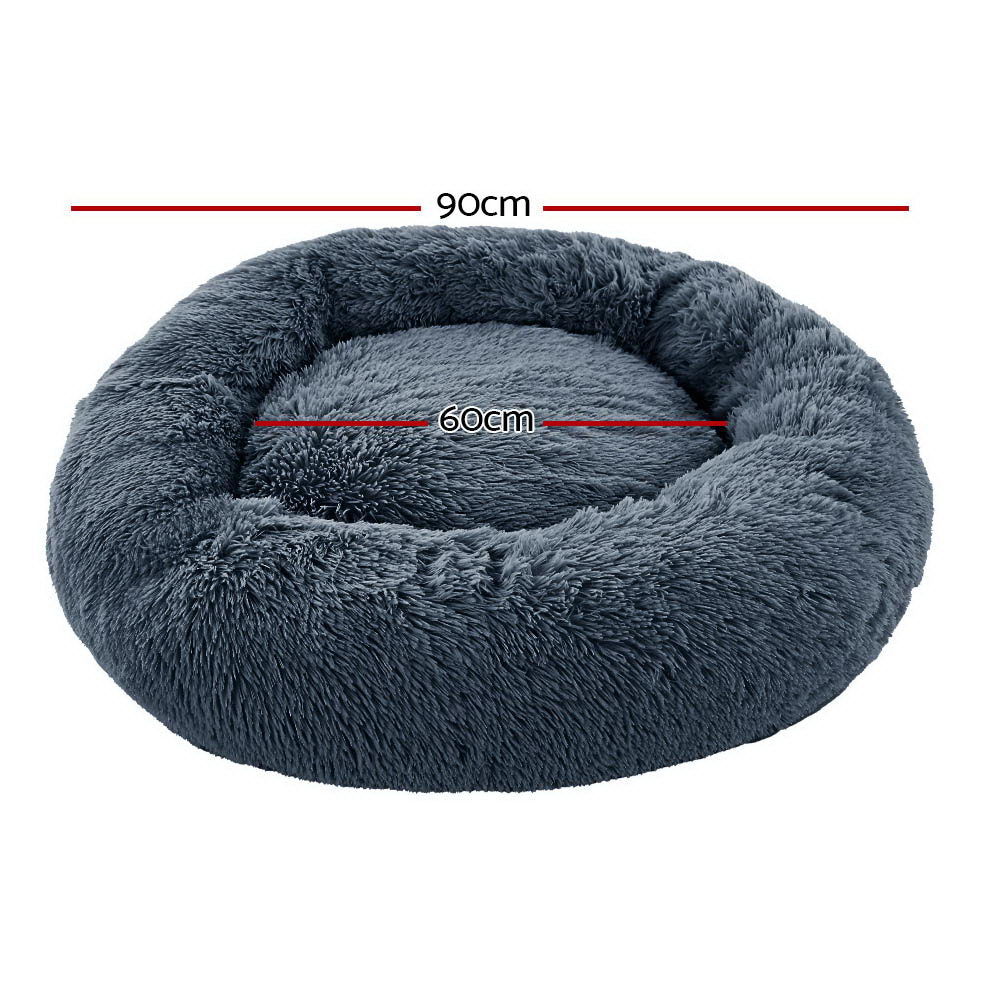 i.Pet Pet Bed Dog Cat 90cm Large Calming Soft Plush Bed Dark Grey - view 2