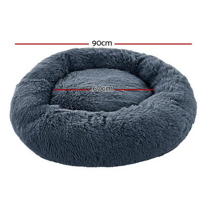 i.Pet Pet Bed Dog Cat 90cm Large Calming Soft Plush Bed Dark Grey - view 2