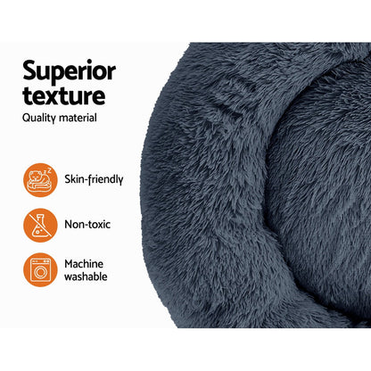 i.Pet Pet Bed Dog Cat 90cm Large Calming Soft Plush Bed Dark Grey - view 3