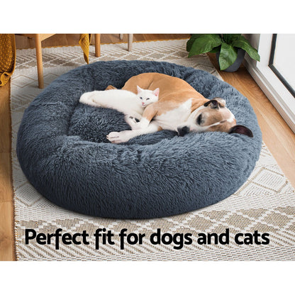 i.Pet Pet Bed Dog Cat 90cm Large Calming Soft Plush Bed Dark Grey - view 6