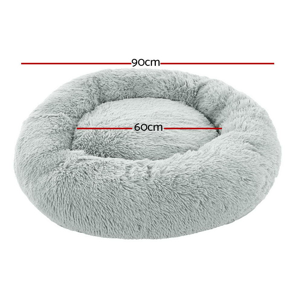 i.Pet Pet Bed Dog Cat 90cm Large Calming Soft Plush Light Grey - view 2