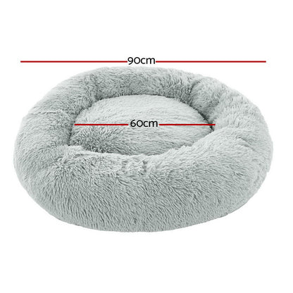 i.Pet Pet Bed Dog Cat 90cm Large Calming Soft Plush Light Grey - view 2