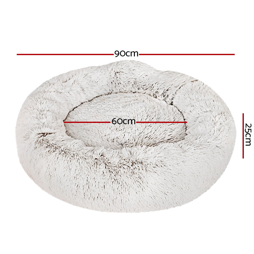i.Pet Pet Bed Dog Cat 90cm Large Calming Soft Plush White Brown - view 2