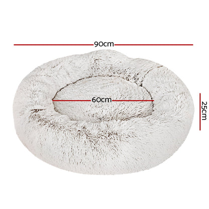 i.Pet Pet Bed Dog Cat 90cm Large Calming Soft Plush White Brown - view 2